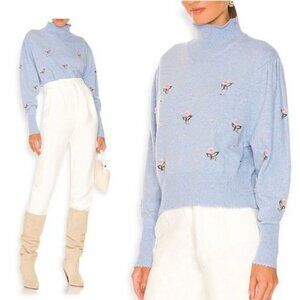NWT Something Navy Embroidered Mock Neck Sweater, Blue, Size L